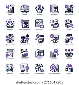 Paquete de iconos de Business Analytics para su Sitio web, móvil, presentación y diseño de logotipos. Diseño de doble tono de Business Analytics Icon. Ilustración gráfica de Vector y trazo editable.
