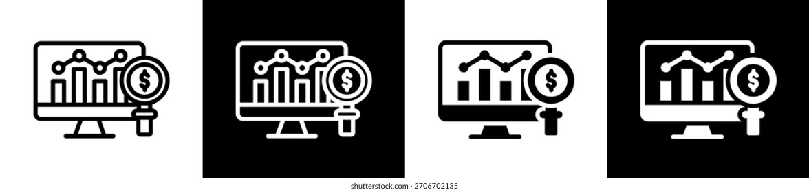 Conjunto de iconos de Business Analytics en Colección de estilo relleno en blanco y negro