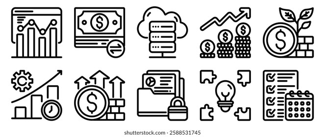 Business Analytics Icon Set Insightful Solid Style Collection for Data and Strategy.