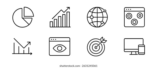 Business, Analytics-Icon-Set - Linienstil für Datenvisualisierung
