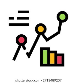 Geschäftsanalysesymbol zur Visualisierung von Finanzdaten und Statistiken mit einem Liniendiagramm, das Wachstum anzeigt, und einem Balkendiagramm, das einen Leistungsrückgang anzeigt