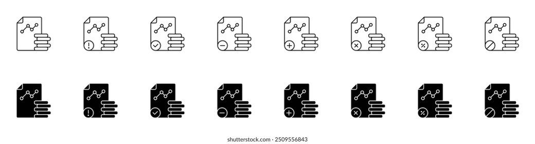 Business Analytics Icons set - Análise abrangente de dados, métricas de desempenho, relatório financeiro, gráfico estatístico, visualização de estratégia corporativa, pesquisa de mercado, business intelligence