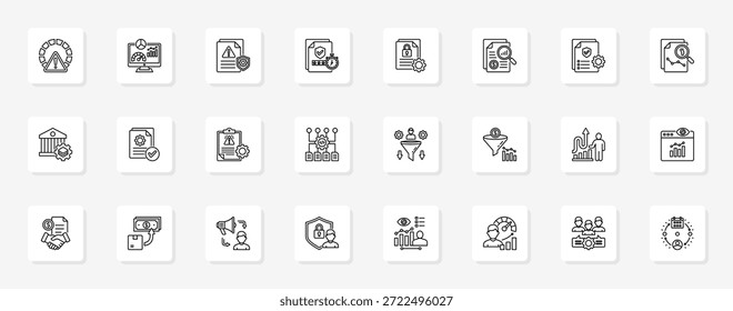 Business Analytics And Insights Cohesive set of minimalist vector icons representing key ideas with visual clarity