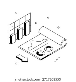 Business Analytics Isometric Illustration with Documents and Bar Graphs