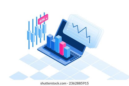 Análisis empresarial en ilustración vectorial isométrica