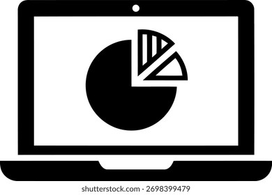 Analítica de negocios pantalla portátil gráfico circular visualización de datos Vector de iconos simple