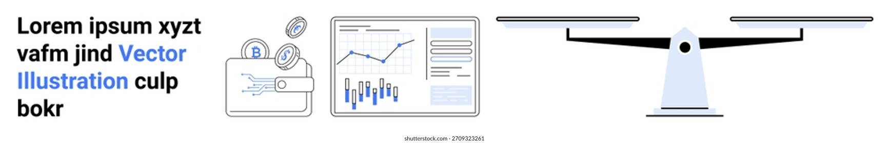 Análisis de negocios, servicios legales, visualización de datos, planificación financiera, comparación de saldos, estrategia corporativa. Incluye gráficos, documentos y una balanza. Analítica y servicios legales