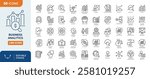 Business Analytics line editable icon set. Containing Analyzing, Data, Big Data, Research, Examining, Chart, Diagram, Expertise, Planning, and more. Vector illustration
