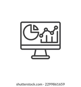 Business analytics line icon. Monitor with business chart linear style sign for mobile concept and web design. Online analytics diagram outline vector icon. Symbol, logo illustration. Vector graphics