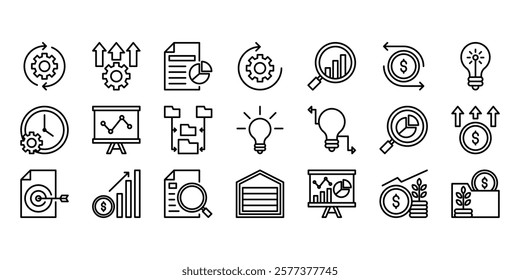 Business analytics line icon set isolated on white background vector illustration