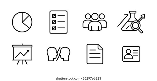 Business and analytics line icon set - charts, reports, and strategy tools