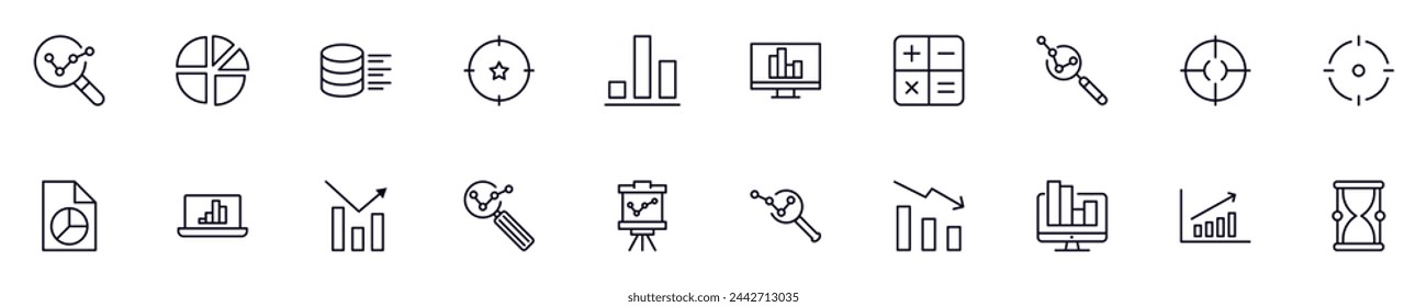 Business and analytics line vector pictograms pack. Editable stroke. Simple linear illustration that can be used as a design element for apps and websites 