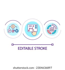 Business analytics loop concept icon. Development strategy. Studying corporate information abstract idea thin line illustration. Isolated outline drawing. Editable stroke. Arial font used