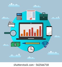 Business analytics. Market concept. Flat design vector illustration