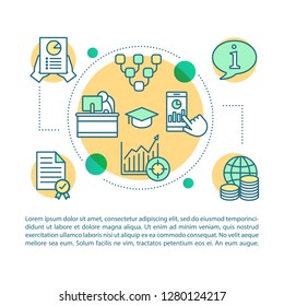 Business analytics, metrics concept linear illustration. Profit growth. Article, brochure, magazine page. Sales statistics. Thin line icons with text boxes. Print design. Vector outline drawing
