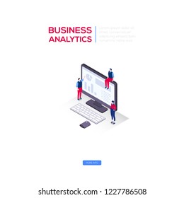 Business analytics - modern isometric vector web banner