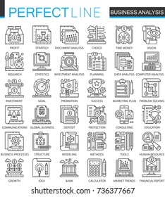 Business analytics outline mini concept symbols. Business strategy modern stroke linear style illustrations set. Perfect thin line icons.