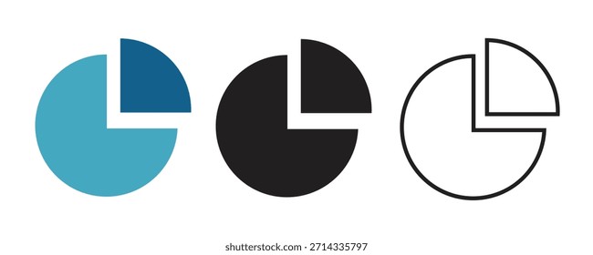 Business Analytics Pie Chart Icon Set in Flat, Solid, and Outline Style for Finance and Data Analysis Concept