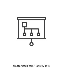 Icono de línea de presentación de análisis de negocio. signo de estilo lineal para concepto móvil y diseño web. Icono de vector de contorno de presentación de procesos de flujo. Símbolo, ilustración del logotipo. Gráficos vectoriales