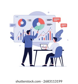 Business analytics professionals are collaborating to understand performance data and business growth.