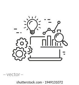 business analytics result icon, idea strategy, database seo, management marketing,  enterprise software, analyze growth, optimization social, thin line symbol - editable stroke vector eps10