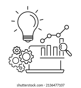 Business analytics result icon, idea strategy, database seo, management marketing, enterprise software, analyze growth, optimization social.