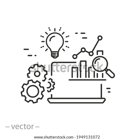 business analytics result icon, idea strategy, database seo, management marketing,  enterprise software, analyze growth, optimization social, thin line symbol - editable stroke vector eps10