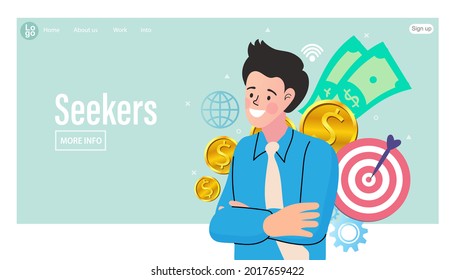 Análisis de negocios, estadísticas. Crecimiento gráfico. Cartera con billetes. Encargado De Negocios Explicando La Estrategia Financiera. Ganancia en el mercado de valores, ingresos e ilustración vectorial plana.