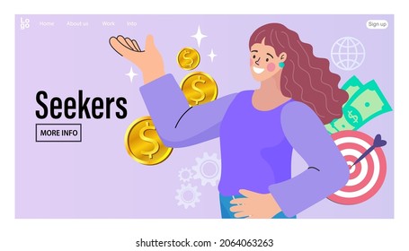 Análisis de negocios, estadísticas. Crecimiento gráfico. Cartera con billetes. Encargado De Negocios Explicando La Estrategia Financiera. Ganancia en el mercado de valores, ingresos e ilustración vectorial plana.