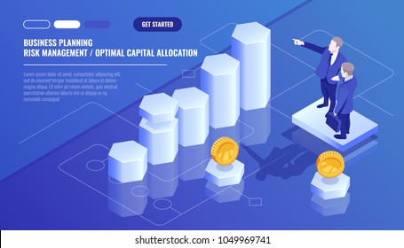Business Analytics Statistics, Team Leader, Personnel Training, Business Planning, Risk Management Concept, Optimal Capital Allocation Isometric Vector Technology