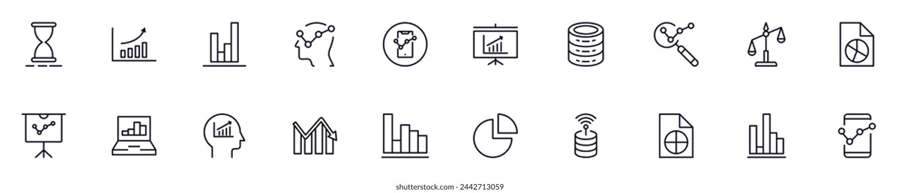 Business and analytics thin signs collection. Simple linear illustration for stores, shops, banners, design. Editable stroke 