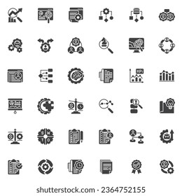 Business analytics vector icons set, modern solid symbol collection, filled style pictogram pack. Signs, logo illustration. Set includes icons as project management, problem solving, quality assurance