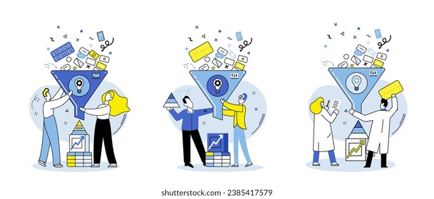 Ilustración vectorial de análisis de negocio. El concepto de análisis de negocio mejora los procesos de toma de decisiones Análisis financiero evalúa el rendimiento financiero de los negocios Factores económicos influyen en