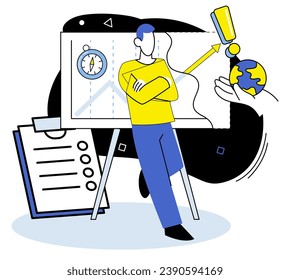 Business analytics vector illustration. Statistics provide objective measures for analyzing performance Planning is crucial for achieving business goals Technology investments drive business