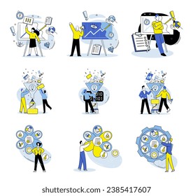 Business analytics vector illustration. Strategic planning sets direction for business growth Research provides insights into market trends and consumer behavior The business analytics concept svg