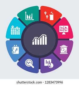 business and analytics vector template for infographics. Business concept with 9 options, steps, parts, segments. Banner infographic cycling diagram, round chart, Bar Stats, chart icons