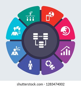 business and analytics vector template for infographics. Business concept with 9 options, steps, parts, segments. Banner infographic cycling diagram, round chart, Connected data, Conference icons