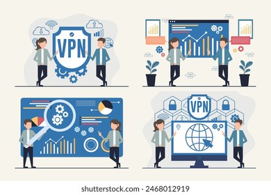 Business Analytics and VPN Security Concept Illustrations