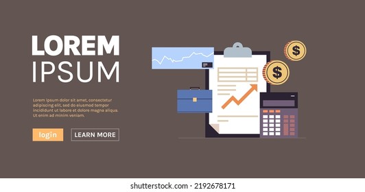 Business analyzing corporate data planning report accounting presentation report concept horizontal flat vector illustration.