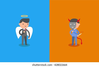 Business Angel And Devil. Business Concept Cartoon Illustration.