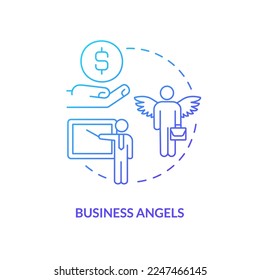 Business angels blue gradient concept icon. Startup assistance type abstract idea thin line illustration. Financial backing. Investor angels. Isolated outline drawing. Myriad Pro-Bold font used
