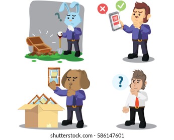 business animal confused cartoon set