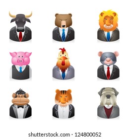 Business animal icon set