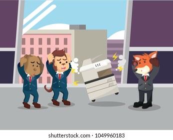 Business animal panic see their office photocopier damaged