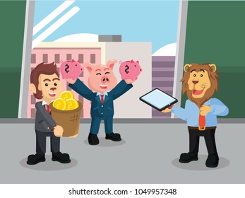 Business animal planning about internet banking in the office