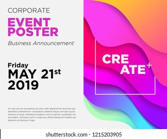 Business Announcement Vector Card. Event Poster Template with Fluid Gradient Shapes. Commercial Advertisement Backdrop. Web Seminar, Business Conference, Webinar Abstract Background. Modern Design.