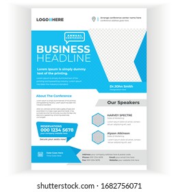 Business Annual Conference Flyer. Blue Corporate Vector Flyer