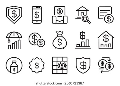 Business Annuity related editable stroke outline icon set isolated flat vector illustration white background