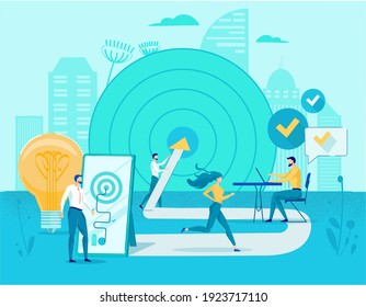 Business Anti Crisis Management, Analysis and Consult Agency. Consulting Group Team Leading Business Woman to Success and Goal. Personal Development Plan or Strategy. Flat Cartoon Vector Illustration.