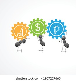 Business ants Supporting Gear In Teamwork Concept